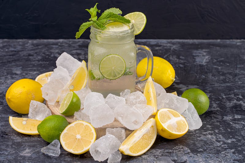 Fresh lemonade with mint leaves and ice